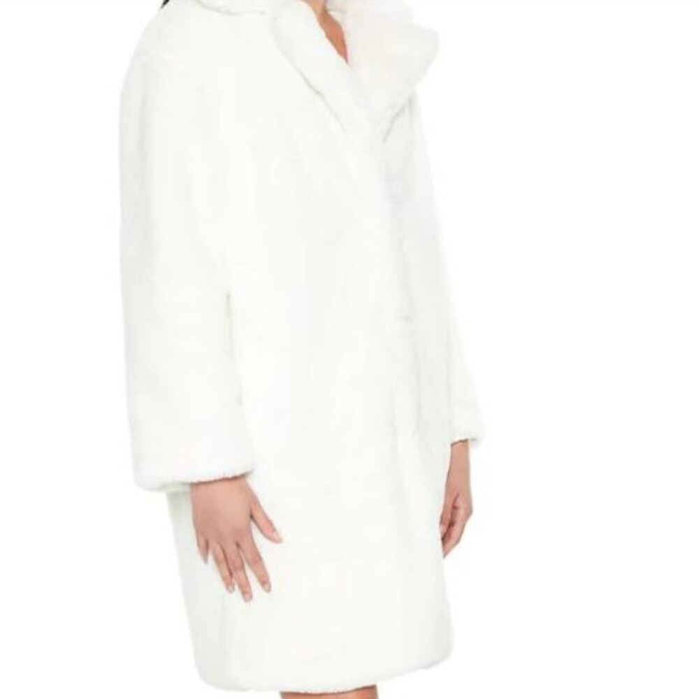 Forever 21 Faux Fur Open Front Longline Coat White